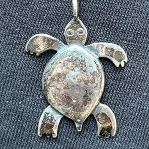 Vintage 925 Sterling Silver Artisan Turtle Pendant Unique Southwestern Style